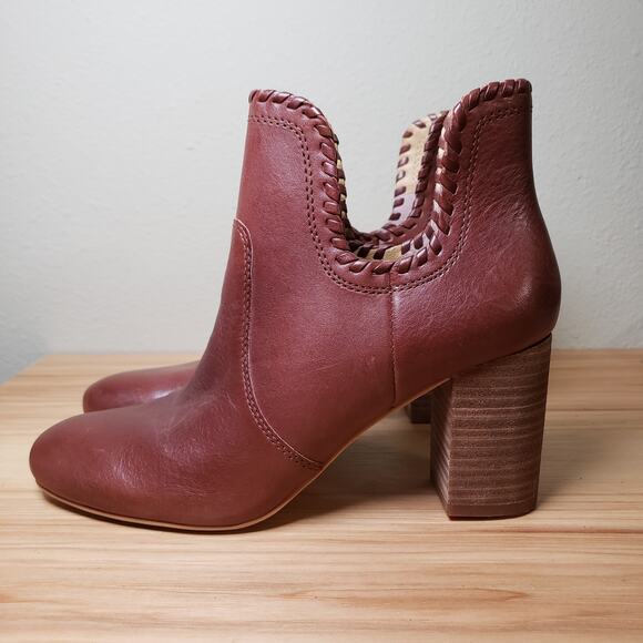 Lucky Brand Women\'s 7.5 Sivya Block Heel Ankle Bootie Rust Brown‎ Woven Western main image 2
